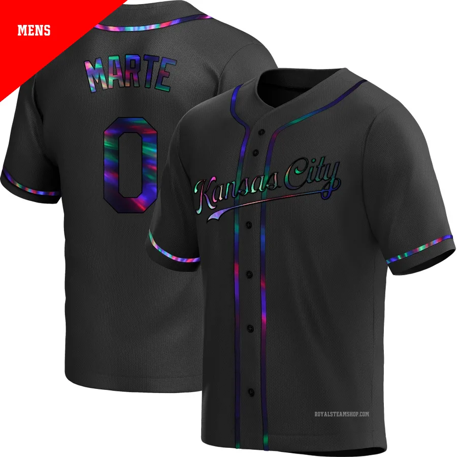 Men's Kansas City Royals ＃0 Starling Marte Black Replica Holographic Alternate Jersey
