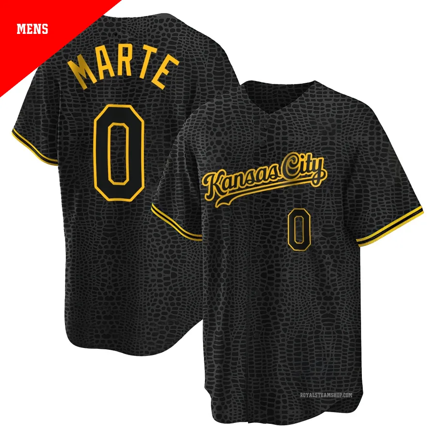 Men's Kansas City Royals ＃0 Starling Marte Black Replica Snake Skin City Jersey