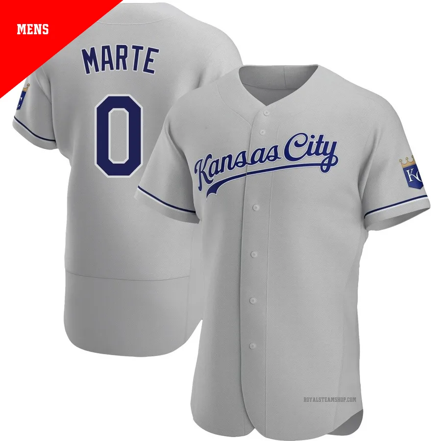 Men's Kansas City Royals ＃0 Starling Marte Gray Authentic Road Jersey