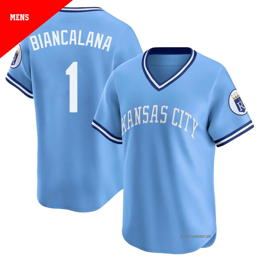 Men's Kansas City Royals ＃1 Buddy Biancalana Light Blue Limited Throwback Cooperstown Collection Jersey