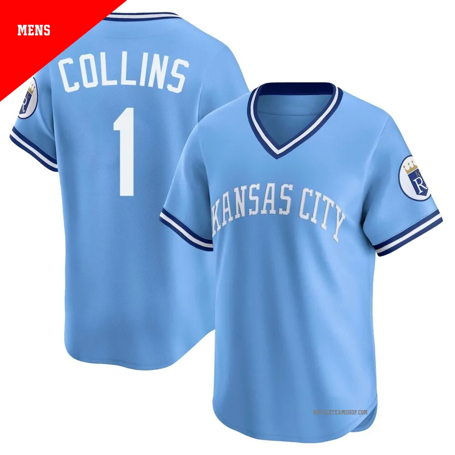 Men's Kansas City Royals ＃1 Isaac Collins Light Blue Limited Throwback Cooperstown Collection Jersey