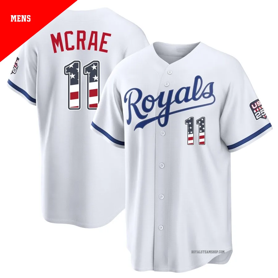 Men's Kansas City Royals ＃11 Hal Mcrae White Limited USA 250 Fourth Of July Home Stadium Jersey
