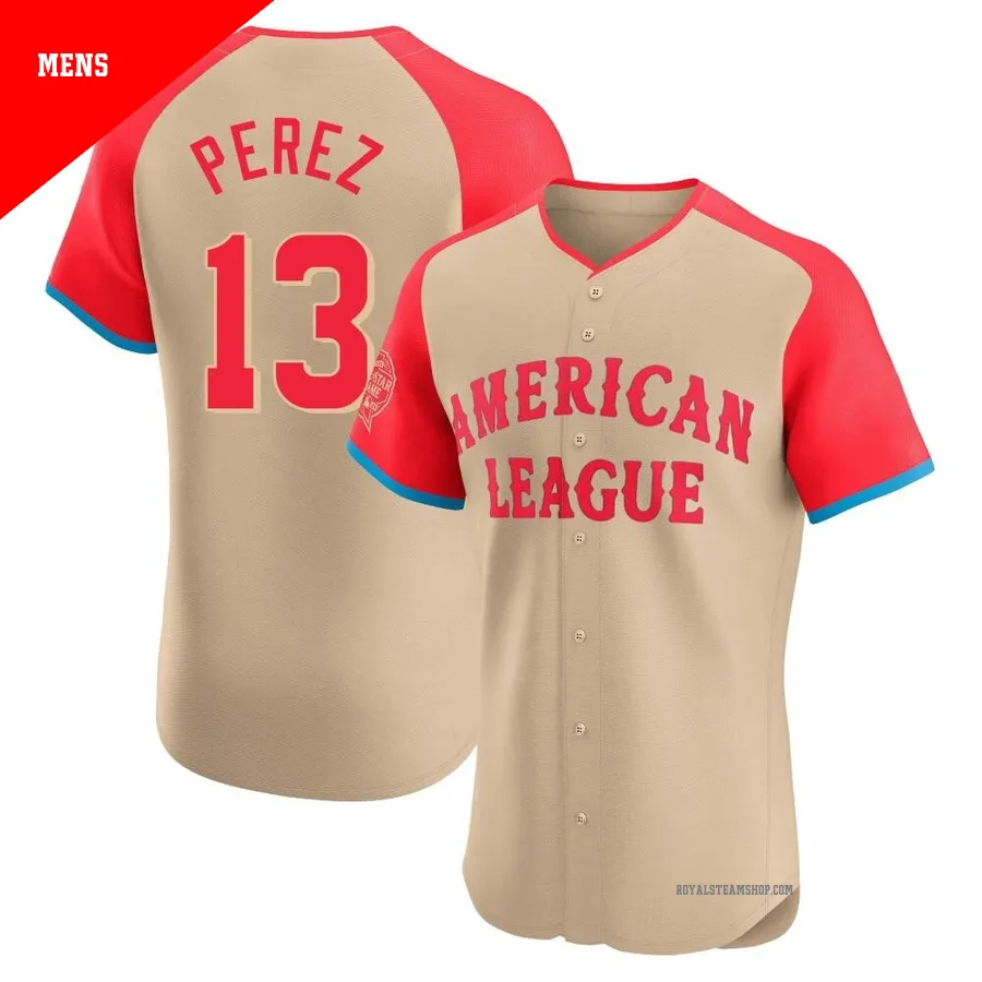 Men's Kansas City Royals ＃13 Salvador Perez Cream Elite American League 2024 All-Star Game Jersey