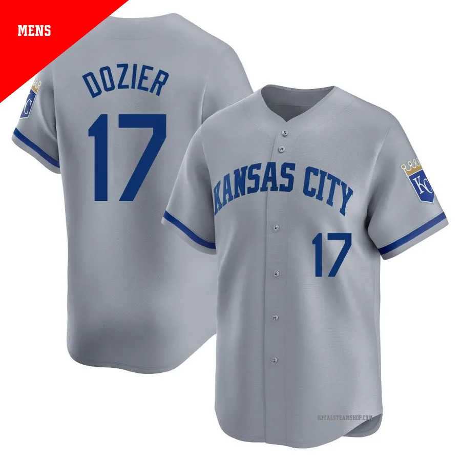 Men's Kansas City Royals ＃17 Hunter Dozier Gray Limited Away Jersey