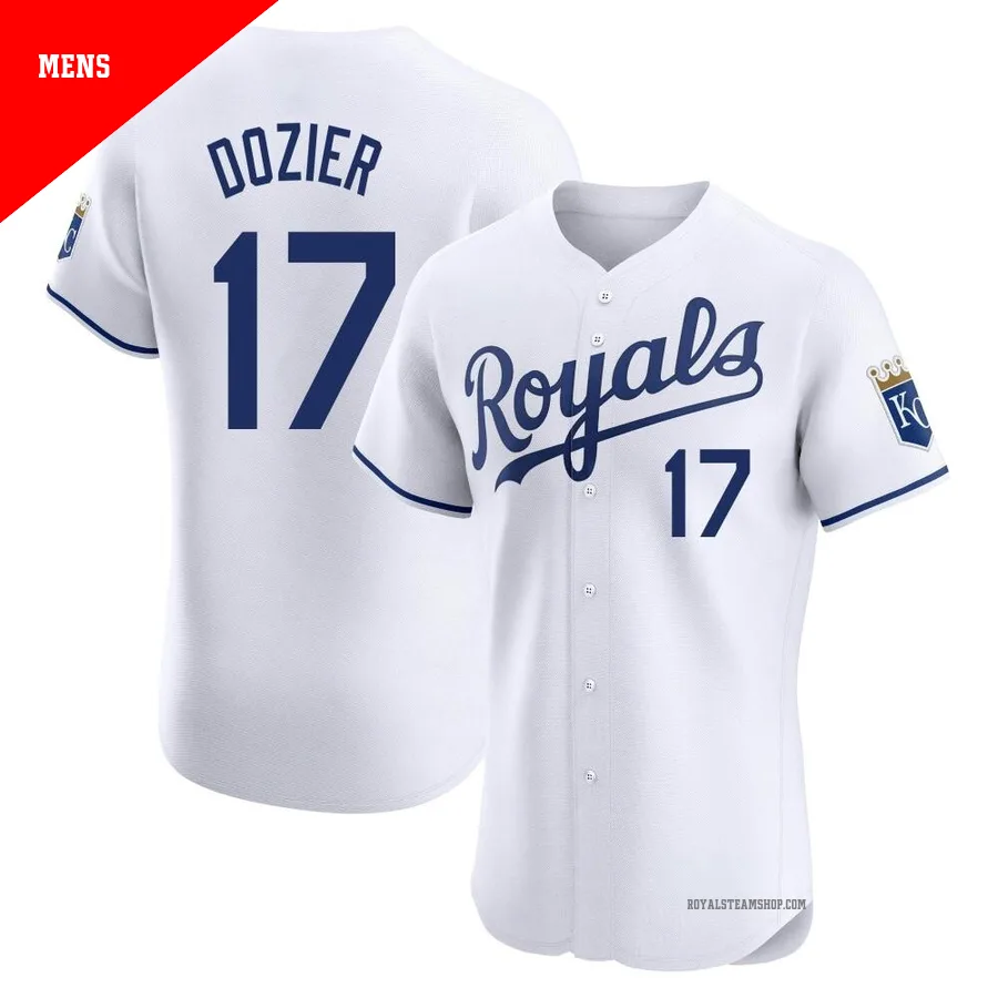 Men's Kansas City Royals ＃17 Hunter Dozier White Elite Home Jersey