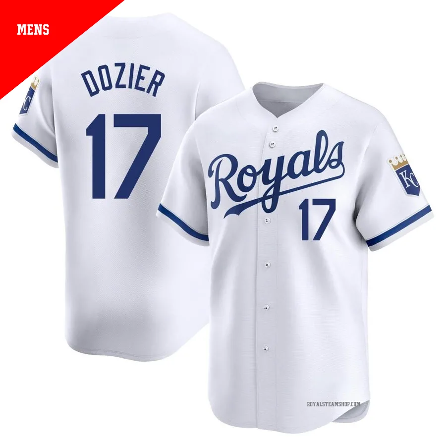 Men's Kansas City Royals ＃17 Hunter Dozier White Limited Home Jersey