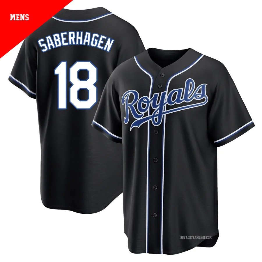 Men's Kansas City Royals ＃18 Bret Saberhagen Black Replica Fashion Out Jersey