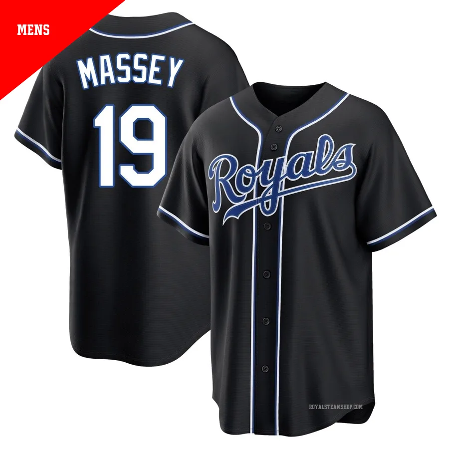 Men's Kansas City Royals ＃19 Michael Massey Black Replica Fashion Out Jersey