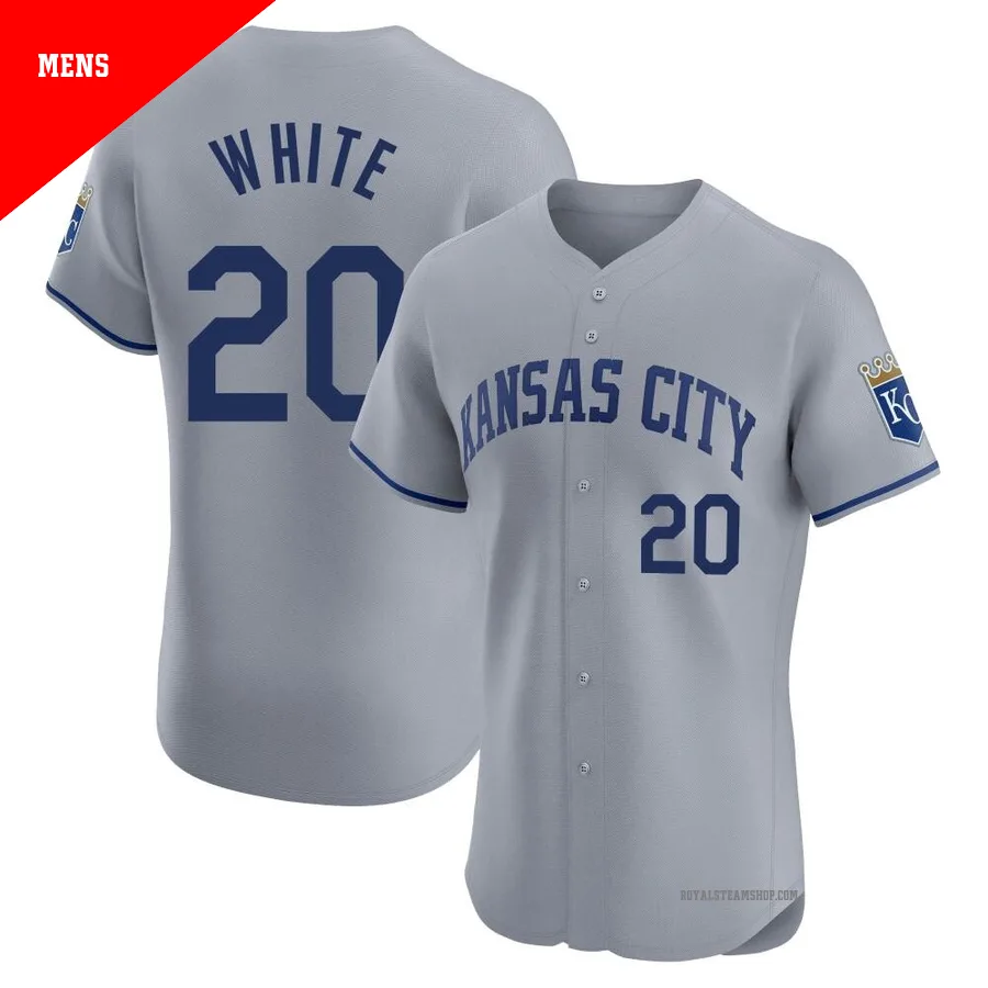 Men's Kansas City Royals ＃20 Frank White Gray Elite Road Jersey