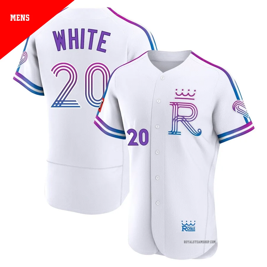 Men's Kansas City Royals ＃20 Frank White White Authentic 2026 City Connect Stadium Jersey