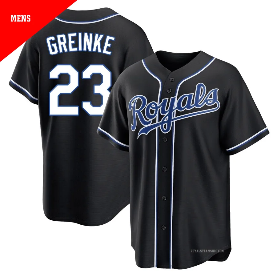 Men's Kansas City Royals ＃23 Zack Greinke Black Replica Fashion Out Jersey