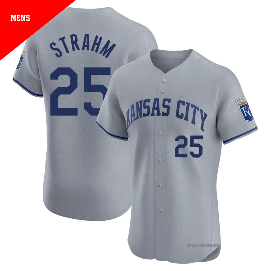 Men's Kansas City Royals ＃25 Matt Strahm Gray Elite Road Jersey