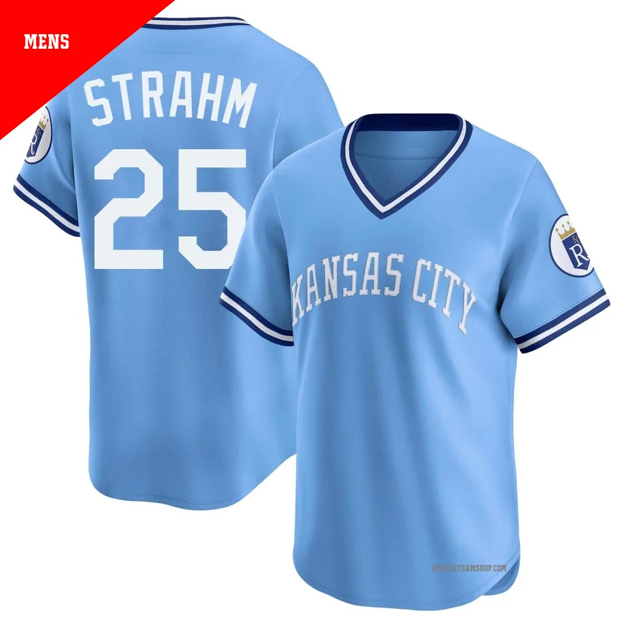 Men's Kansas City Royals ＃25 Matt Strahm Light Blue Limited Throwback Cooperstown Collection Jersey