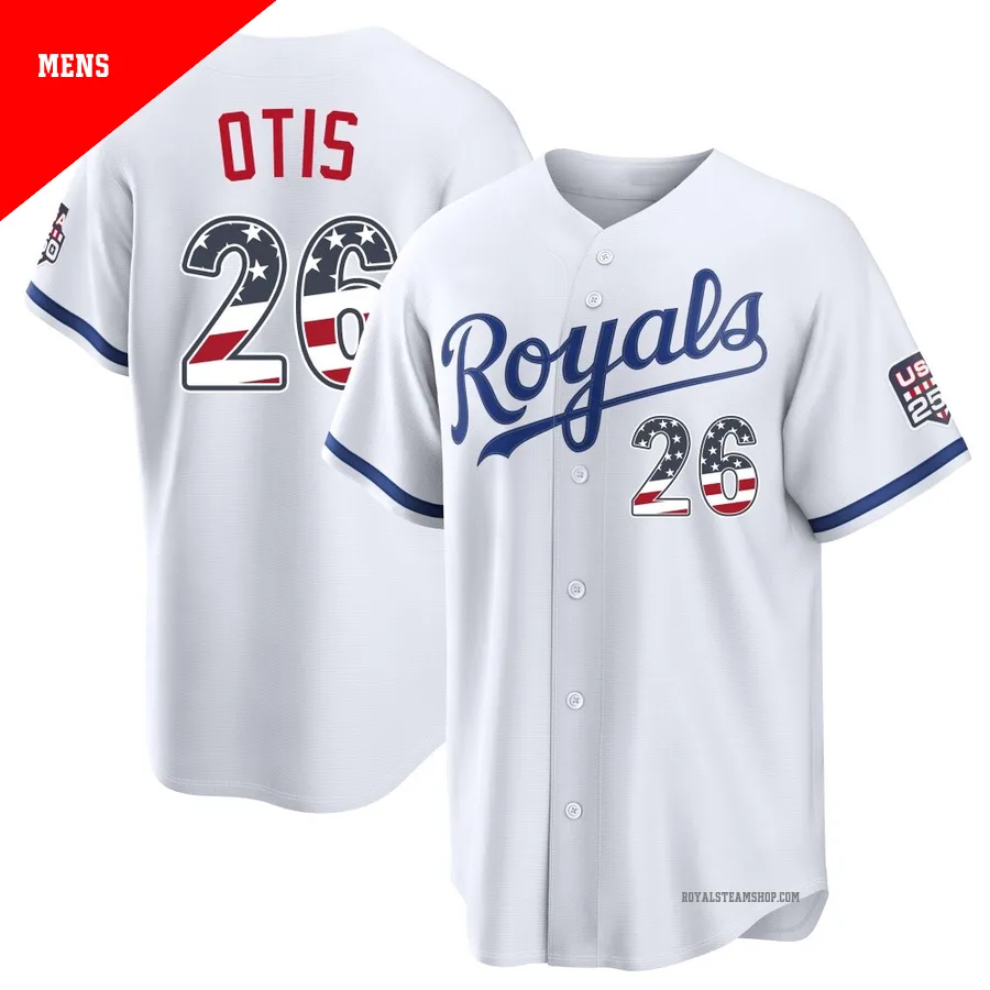 Men's Kansas City Royals ＃26 Amos Otis White Limited USA 250 Fourth Of July Home Stadium Jersey
