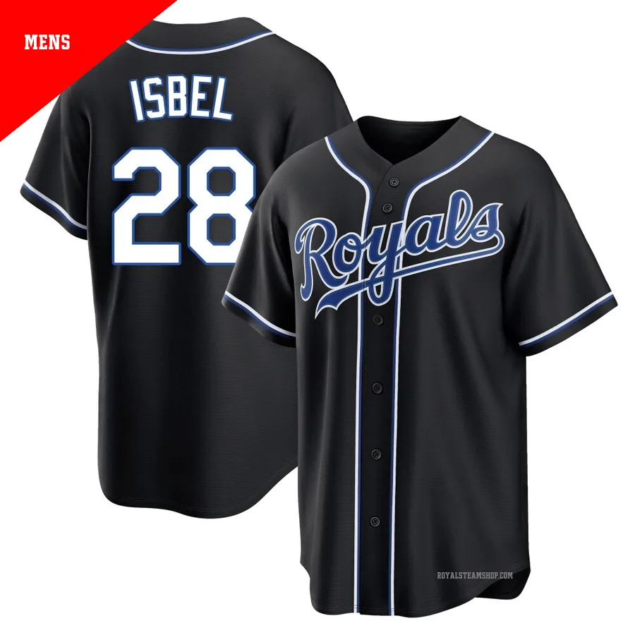 Men's Kansas City Royals ＃28 Kyle Isbel Black Replica Fashion Out Jersey