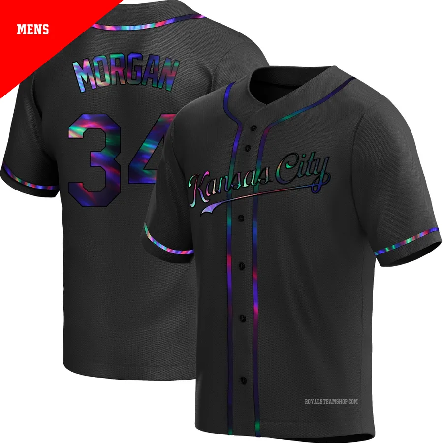 Men's Kansas City Royals ＃34 Eli Morgan Black Replica Holographic Alternate Jersey