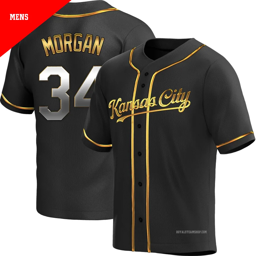Men's Kansas City Royals ＃34 Eli Morgan Gold Replica Black en Alternate Jersey