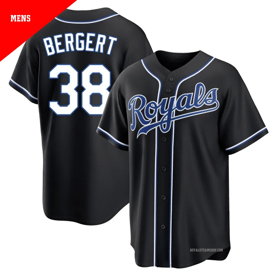 Men's Kansas City Royals ＃38 Ryan Bergert Black Replica Fashion Out Jersey