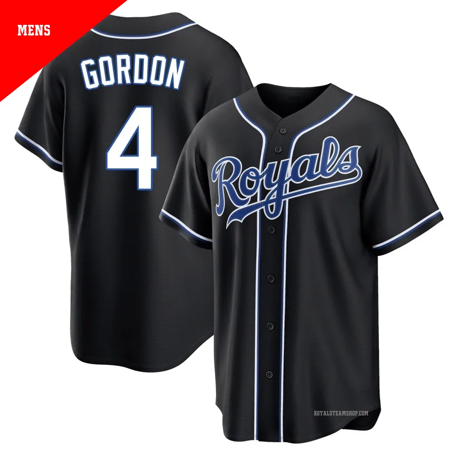 Men's Kansas City Royals ＃4 Alex Gordon Black Replica Fashion Out Jersey