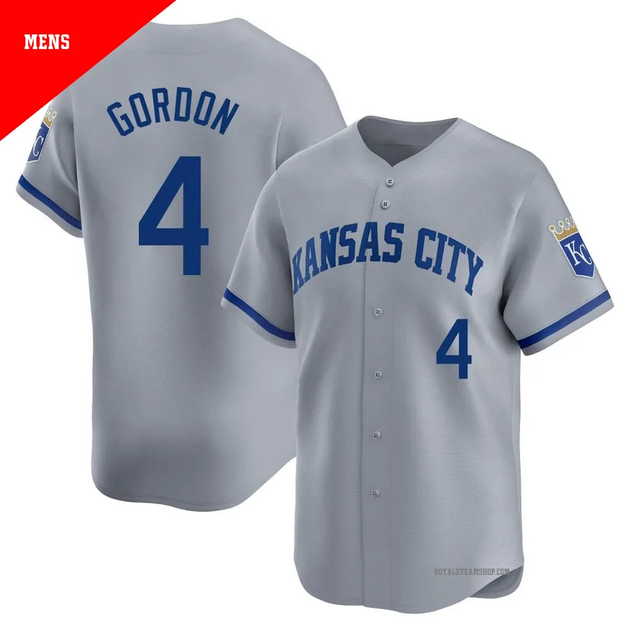 Men's Kansas City Royals ＃4 Alex Gordon Gray Limited Away Jersey