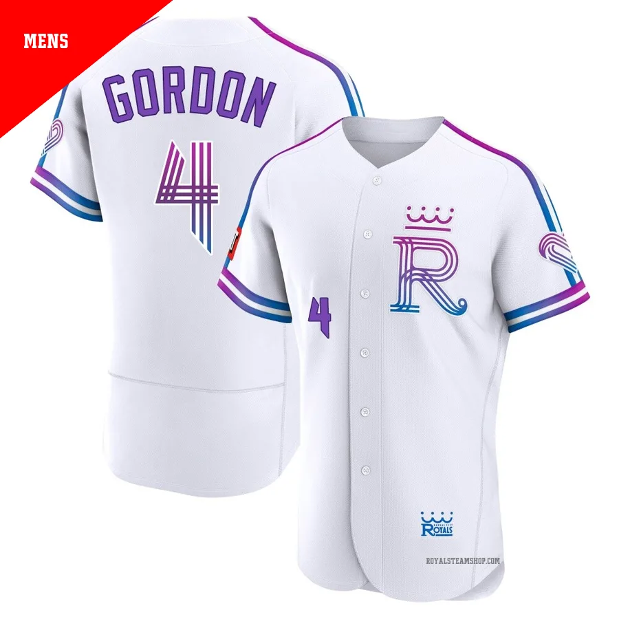 Men's Kansas City Royals ＃4 Alex Gordon White Authentic 2026 City Connect Stadium Jersey