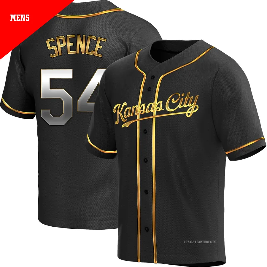 Men's Kansas City Royals ＃54 Mitch Spence Gold Replica Black en Alternate Jersey