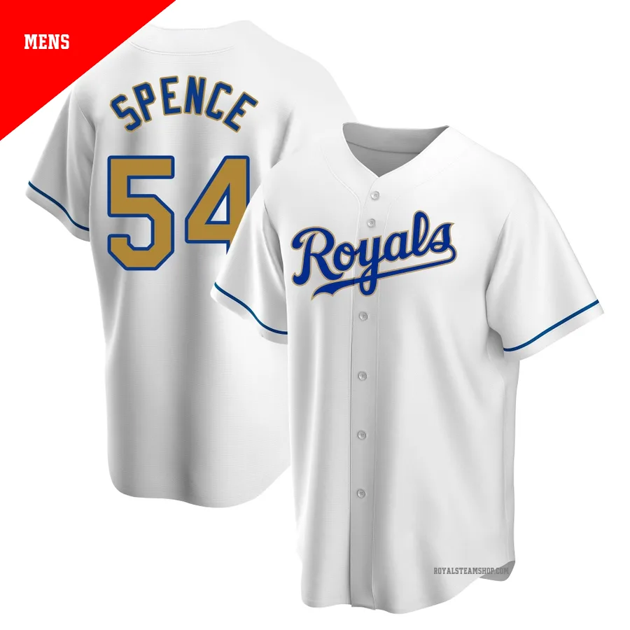 Men's Kansas City Royals ＃54 Mitch Spence Gold Replica White Home Jersey