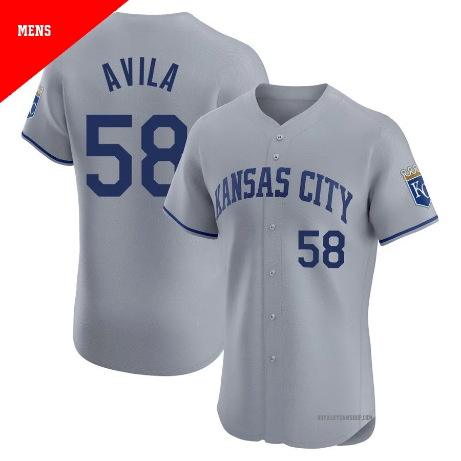 Men's Kansas City Royals ＃58 Luinder Avila Gray Elite Road Jersey