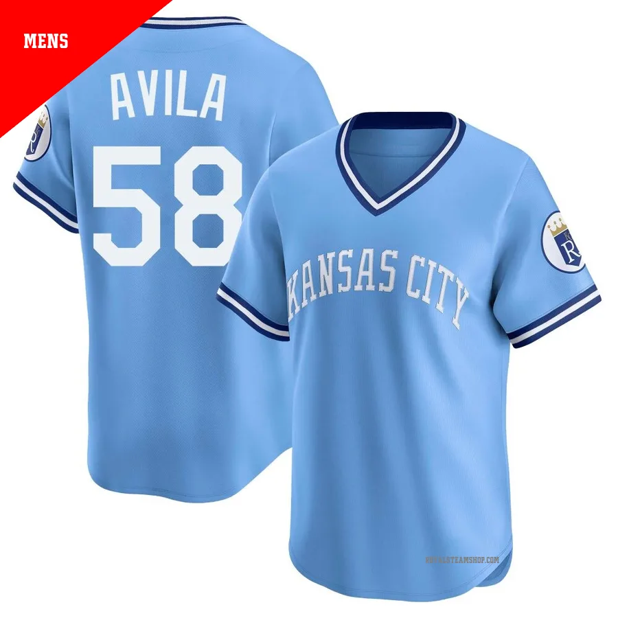 Men's Kansas City Royals ＃58 Luinder Avila Light Blue Limited Throwback Cooperstown Collection Jersey