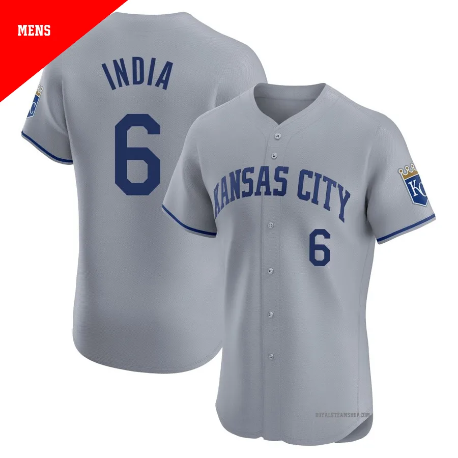 Men's Kansas City Royals ＃6 Jonathan India Gray Elite Road Jersey