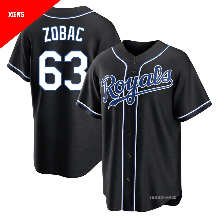 Men's Kansas City Royals ＃63 Steven Zobac Black Replica Fashion Out Jersey
