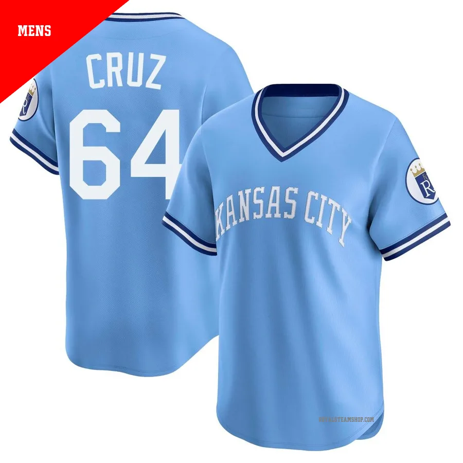 Men's Kansas City Royals ＃64 Steven Cruz Light Blue Limited Throwback Cooperstown Collection Jersey