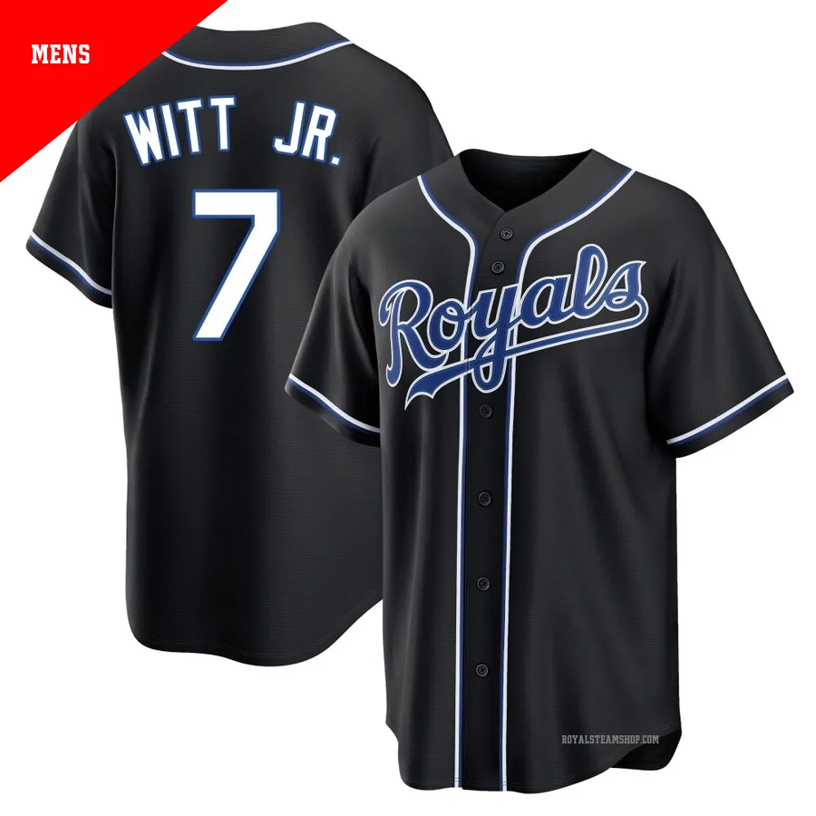Men's Kansas City Royals ＃7 Bobby Witt Jr. Black Replica Fashion Out Jersey