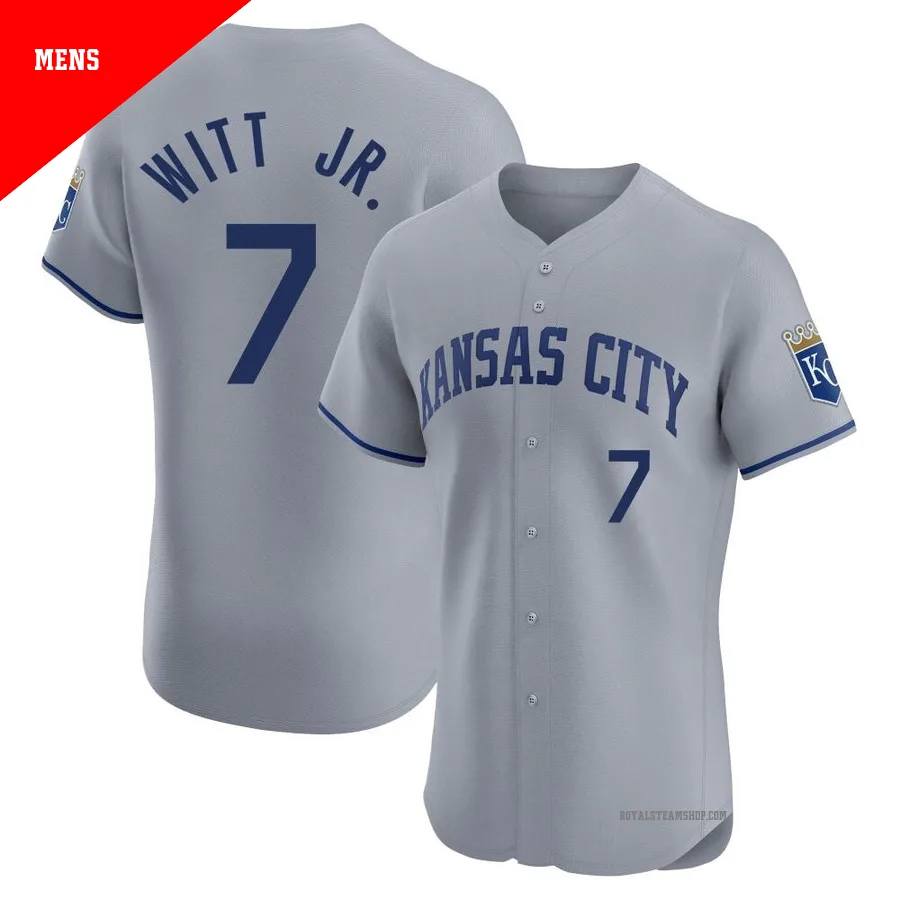 Men's Kansas City Royals ＃7 Bobby Witt Jr. Gray Elite Road Jersey