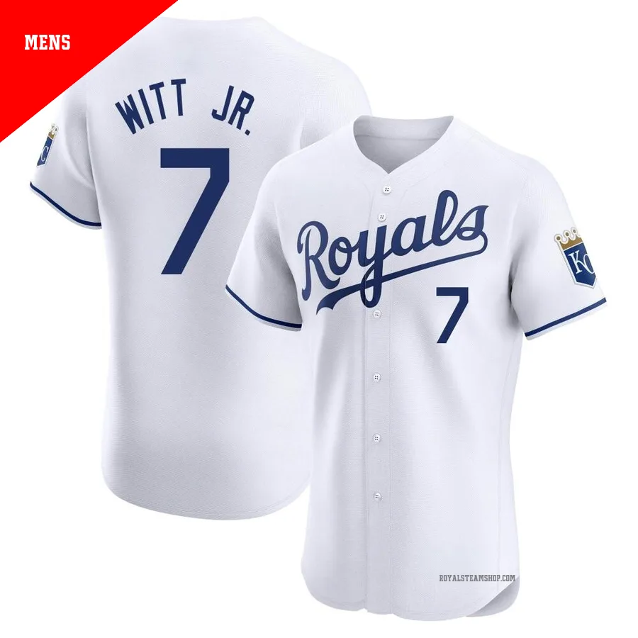 Men's Kansas City Royals ＃7 Bobby Witt Jr. White Elite Home Jersey