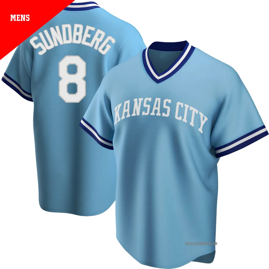 Men's Kansas City Royals ＃8 Jim Sundberg Light Blue Replica Road Cooperstown Collection Jersey
