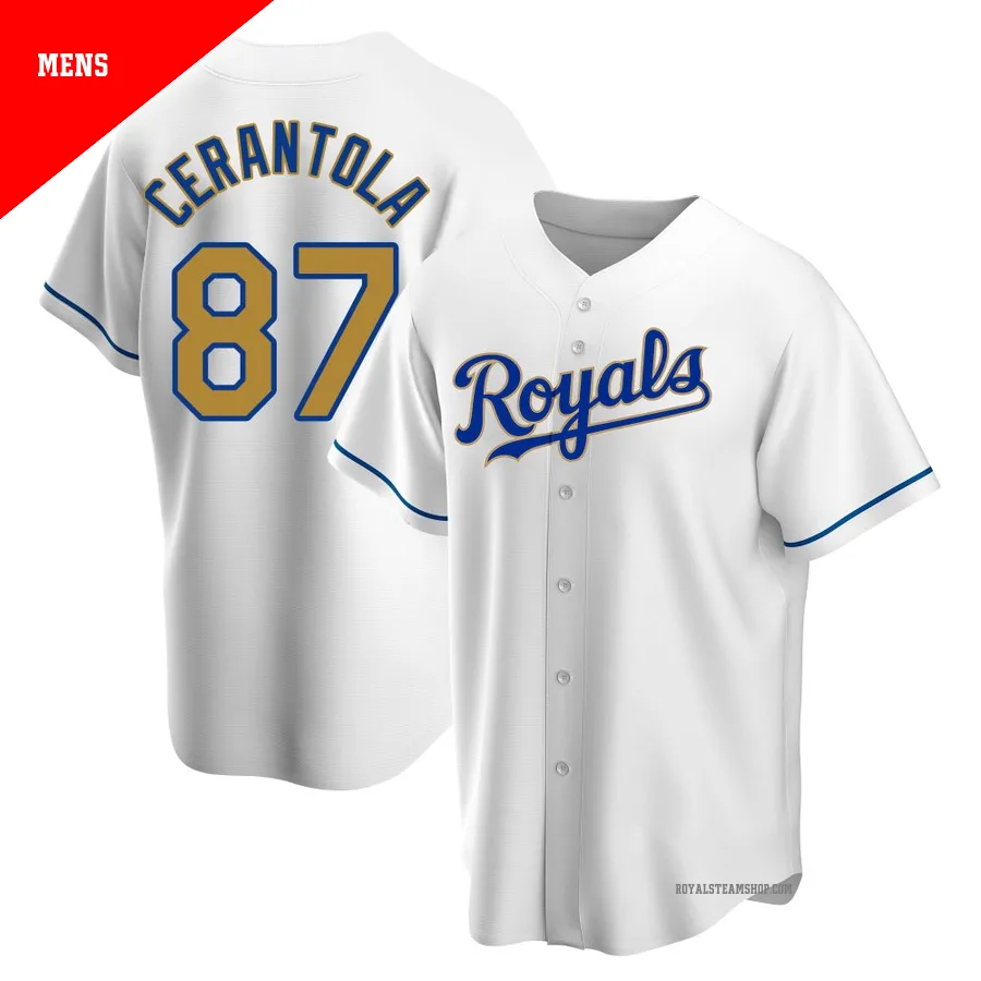 Men's Kansas City Royals ＃87 Eric Cerantola Gold Replica White Home Jersey