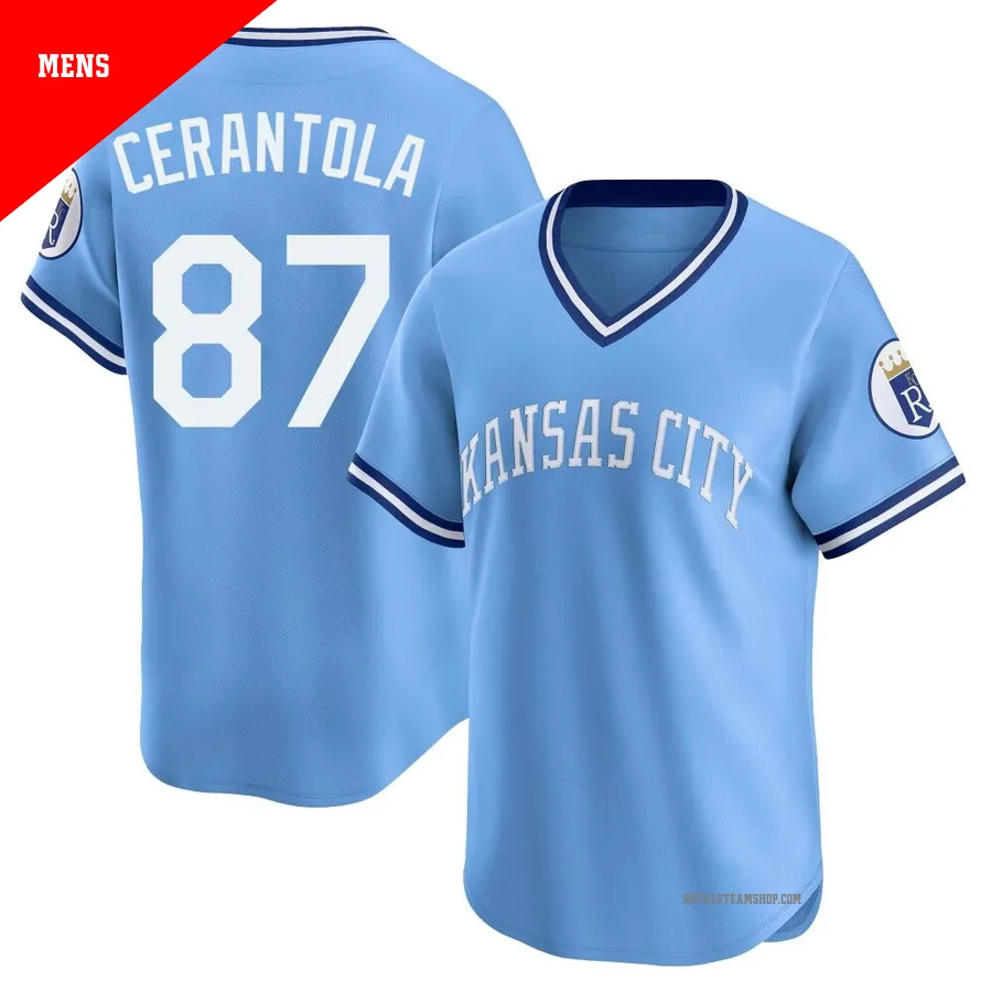 Men's Kansas City Royals ＃87 Eric Cerantola Light Blue Limited Throwback Cooperstown Collection Jersey