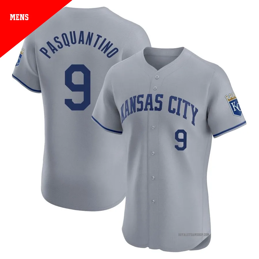 Men's Kansas City Royals ＃9 Vinnie Pasquantino Gray Elite Road Jersey