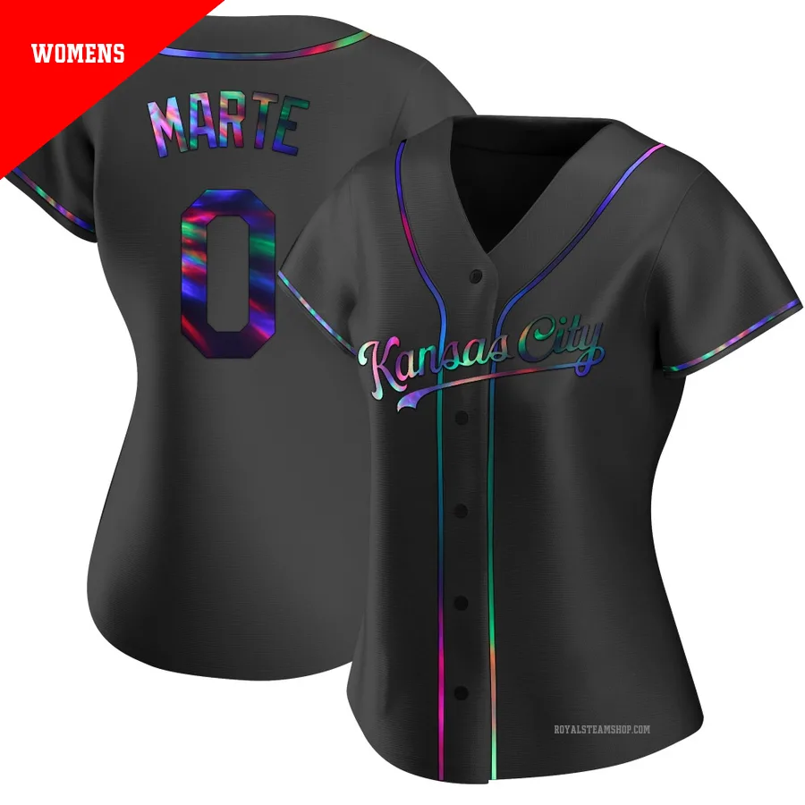 Women's Kansas City Royals ＃0 Starling Marte Black Replica Holographic Alternate Jersey