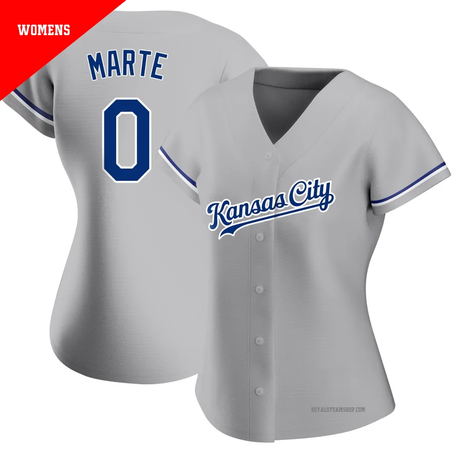 Women's Kansas City Royals ＃0 Starling Marte Gray Authentic Road Jersey
