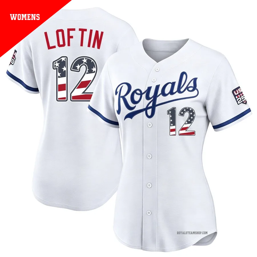 Women's Kansas City Royals ＃12 Nick Loftin White Limited USA 250 Fourth Of July Home Stadium Jersey