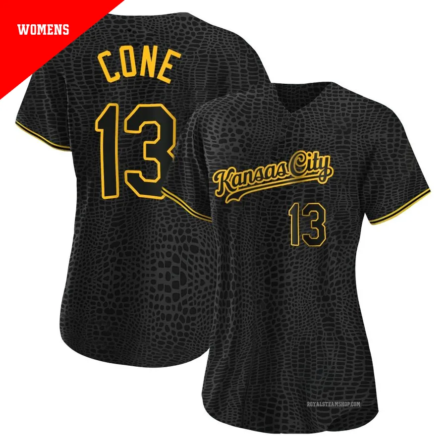 Women's Kansas City Royals ＃13 David Cone Black Authentic Snake Skin City Jersey