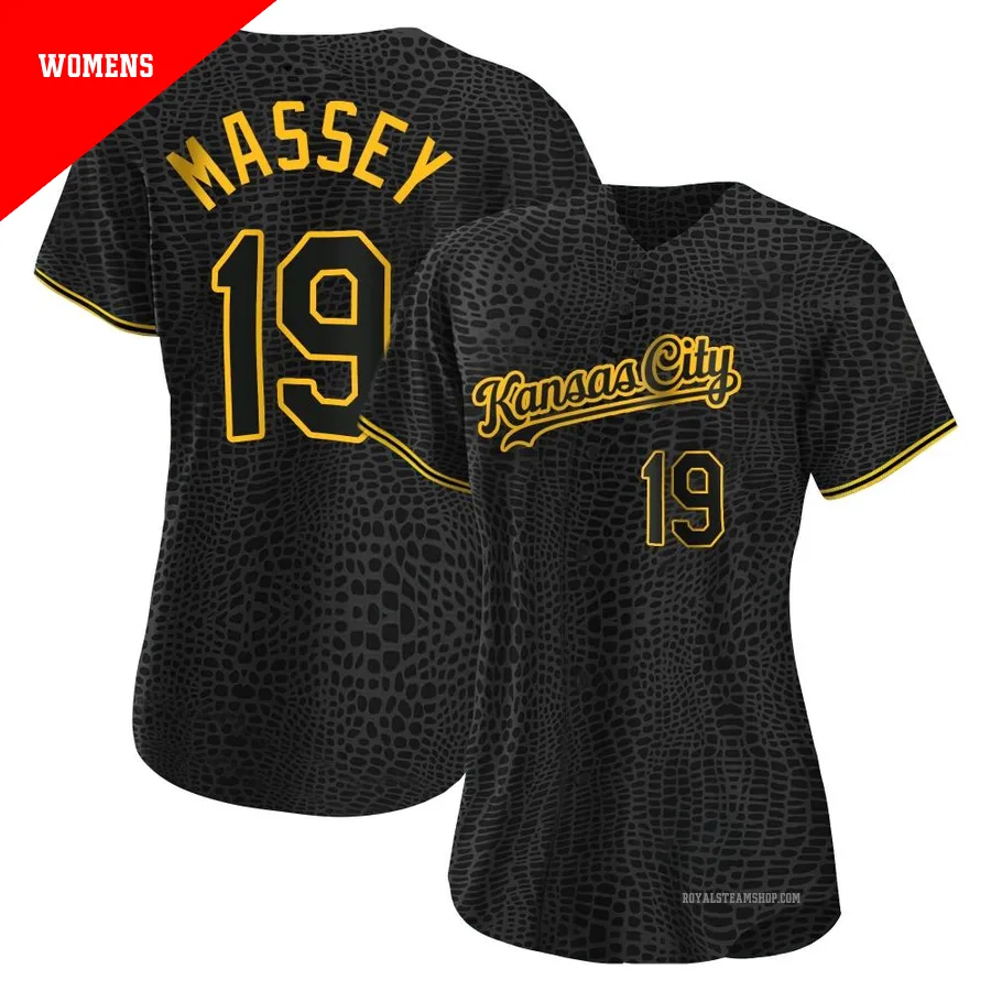 Women's Kansas City Royals ＃19 Michael Massey Black Authentic Snake Skin City Jersey