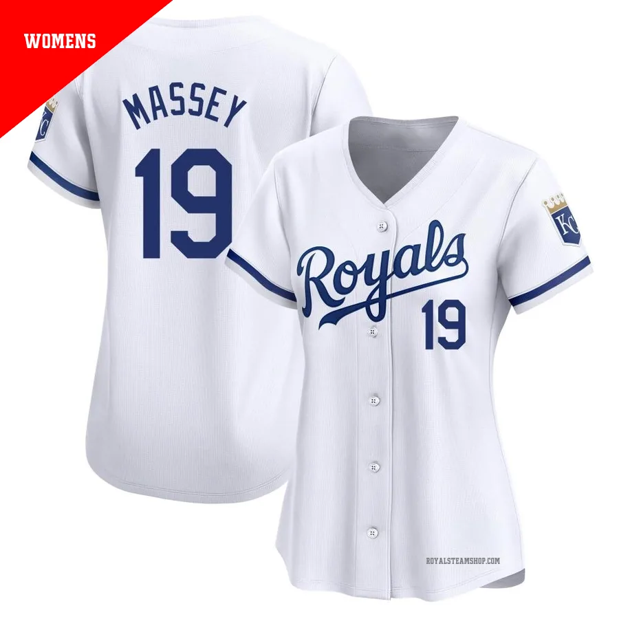 Women's Kansas City Royals ＃19 Michael Massey White Limited Home Jersey