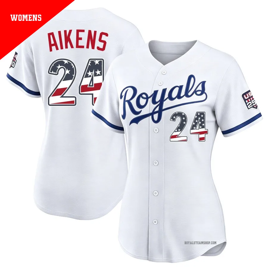 Women's Kansas City Royals ＃24 Willie Aikens White Limited USA 250 Fourth Of July Home Stadium Jersey