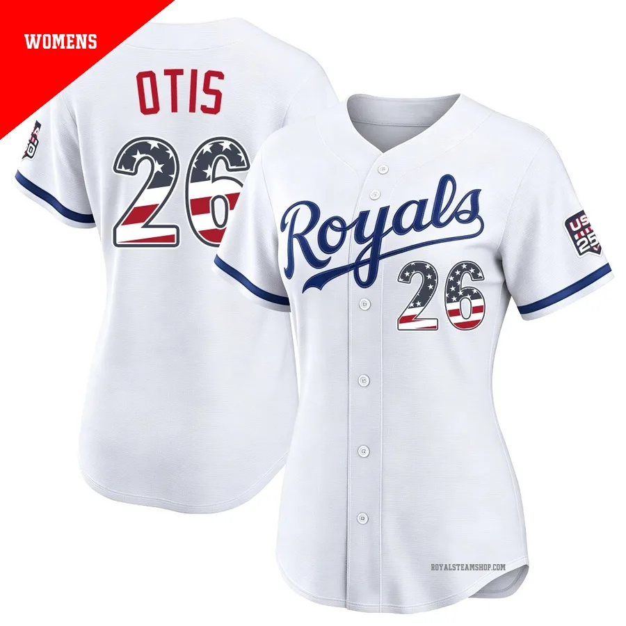 Women's Kansas City Royals ＃26 Amos Otis White Limited USA 250 Fourth Of July Home Stadium Jersey