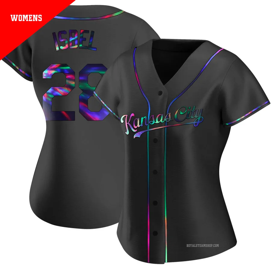 Women's Kansas City Royals ＃28 Kyle Isbel Black Replica Holographic Alternate Jersey