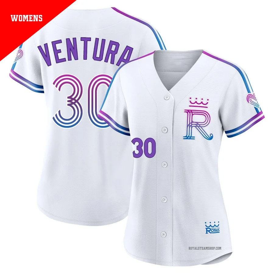 Women's Kansas City Royals ＃30 Yordano Ventura White Authentic 2026 City Connect Stadium Jersey