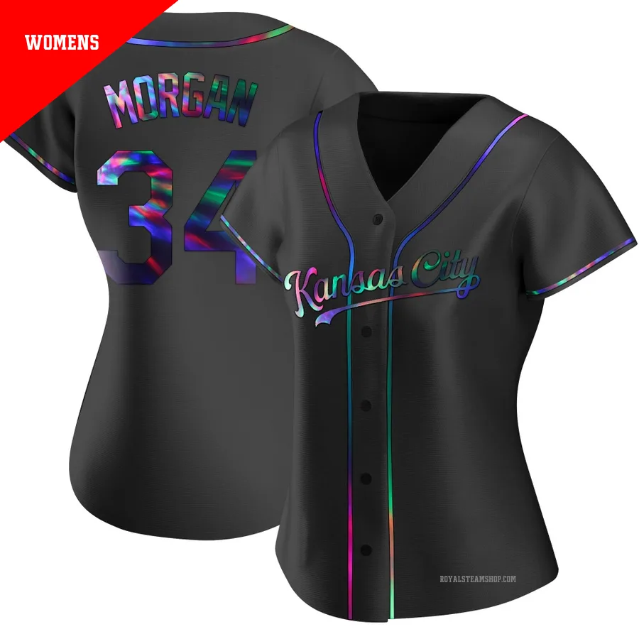 Women's Kansas City Royals ＃34 Eli Morgan Black Replica Holographic Alternate Jersey